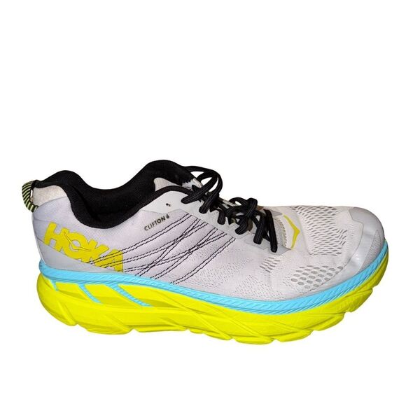 Hoka men’s Clifton 6 Athletic Shoes - White, Yellow, and Blue size 11 main image 6